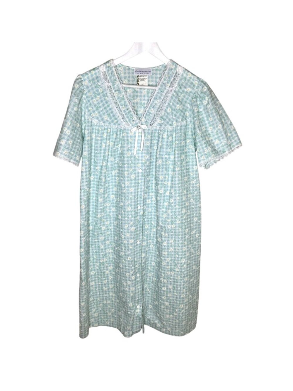 Vintage 80s Lightweight Cotton Blue & White Gingham Housecoat Robe, Pearl Snaps
